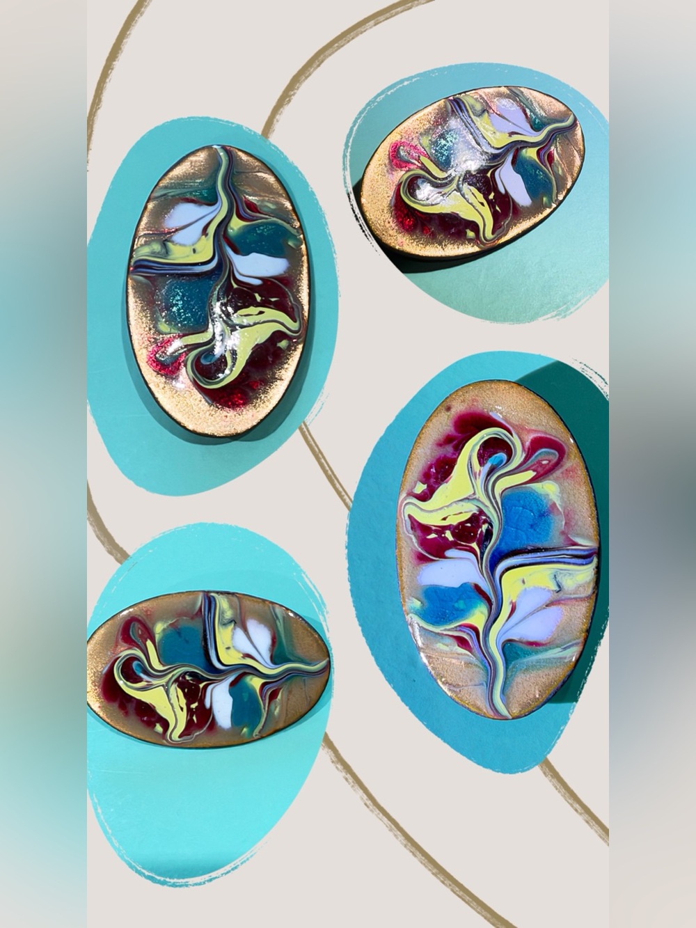 Vintage Multicolor Abstract Swirl Oval Brooch